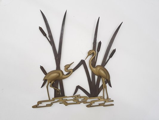 Mid-Century Brass Wall Sculpture with Birds, 1970s-ZO-1189999