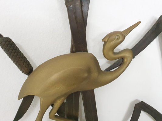 Mid-Century Brass Wall Sculpture with Birds, 1970s-ZO-1189999