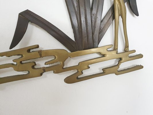 Mid-Century Brass Wall Sculpture with Birds, 1970s-ZO-1189999