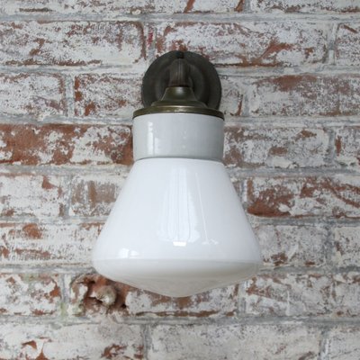 Mid-Century Brass & White Opaline Glass Sconce-BLS-843240