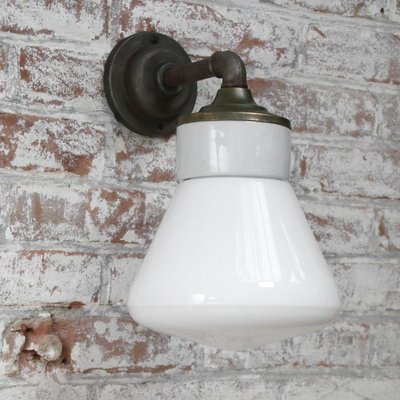 Mid-Century Brass & White Opaline Glass Sconce-BLS-843240