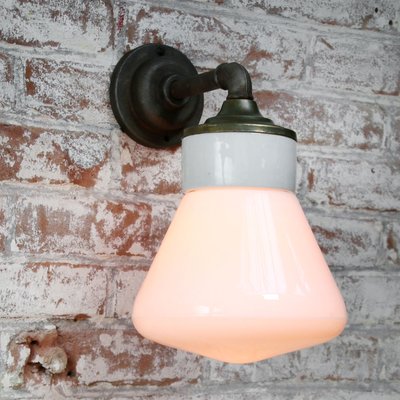 Mid-Century Brass & White Opaline Glass Sconce-BLS-843240