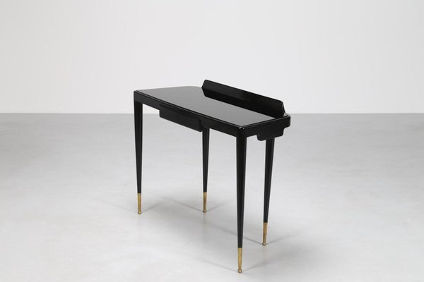 Mid-Century Brass, Wood and Glass Console in the style of Gio Ponti, 1950s-KKZ-2031903