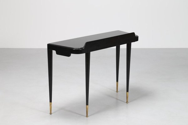 Mid-Century Brass, Wood and Glass Console in the style of Gio Ponti, 1950s-KKZ-2031903