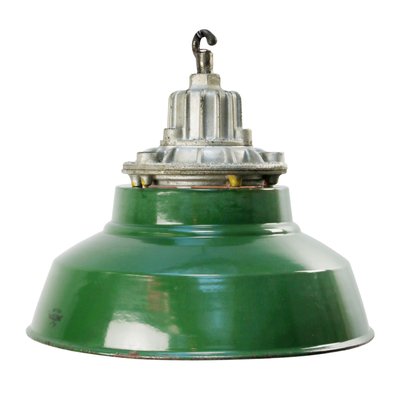 Mid-Century British Green Enamel and Cast Iron Pendant Lamp-BLS-562704