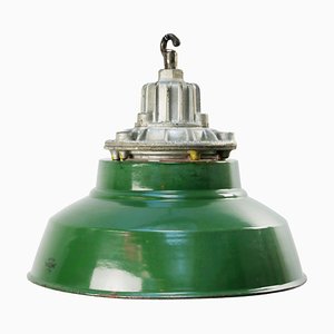 Mid-Century British Green Enamel and Cast Iron Pendant Lamp-BLS-562704