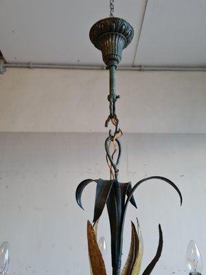 Mid-Century Bronze, Lacquered Iron & Faux Bamboo Chandelier-VYP-864596