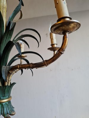 Mid-Century Bronze, Lacquered Iron & Faux Bamboo Chandelier-VYP-864596