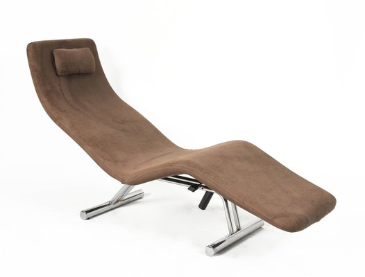 Mid-Century Brown Fabric and Chrome Steel Chaise Longue, 1980s-JDR-1125967