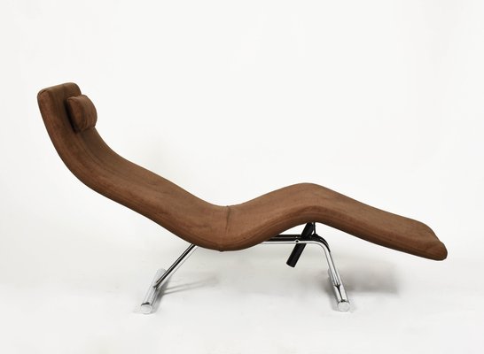 Mid-Century Brown Fabric and Chrome Steel Chaise Longue, 1980s-JDR-1125967