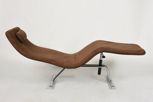 Mid-Century Brown Fabric and Chrome Steel Chaise Longue, 1980s-JDR-1125967