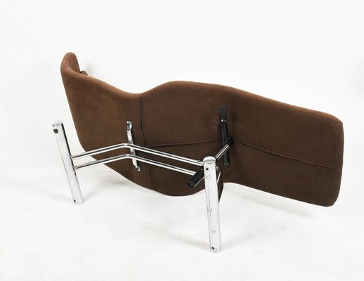 Mid-Century Brown Fabric and Chrome Steel Chaise Longue, 1980s-JDR-1125967