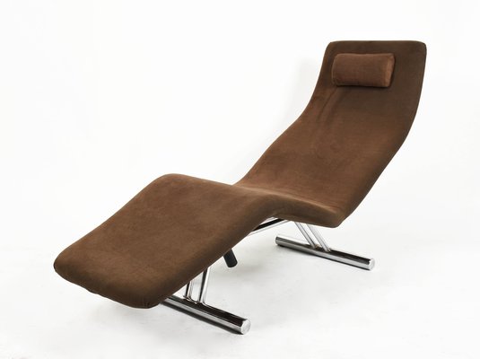 Mid-Century Brown Fabric and Chrome Steel Chaise Longue, 1980s-JDR-1125967