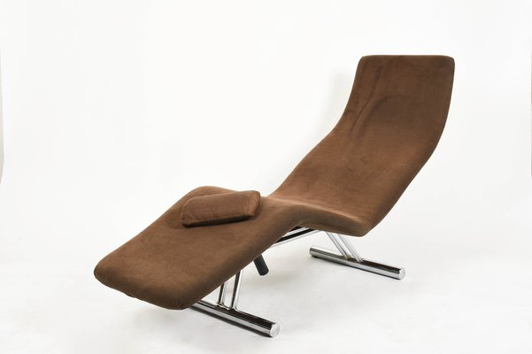 Mid-Century Brown Fabric and Chrome Steel Chaise Longue, 1980s-JDR-1125967