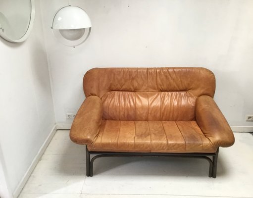 Mid-Century Brown Leather and Bamboo Frame Sofa, 1970s-SU-691546