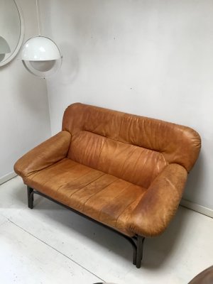 Mid-Century Brown Leather and Bamboo Frame Sofa, 1970s-SU-691546