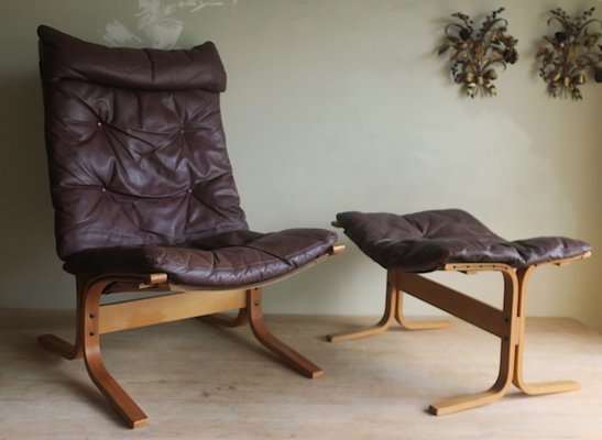 Mid-Century Brown Leather Siesta Chair and Ottoman by Ingmar Relling, Set of 2-ED-2020223