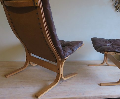 Mid-Century Brown Leather Siesta Chair and Ottoman by Ingmar Relling, Set of 2-ED-1789708