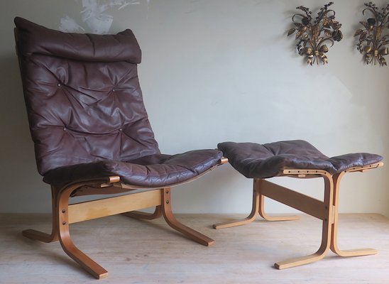 Mid-Century Brown Leather Siesta Chair and Ottoman by Ingmar Relling, Set of 2-ED-2020223