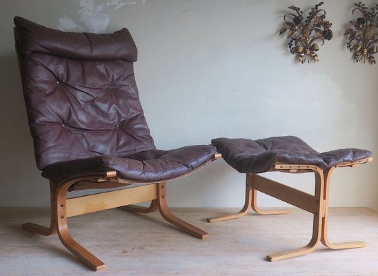 Mid-Century Brown Leather Siesta Chair and Ottoman by Ingmar Relling, Set of 2-ED-1789708