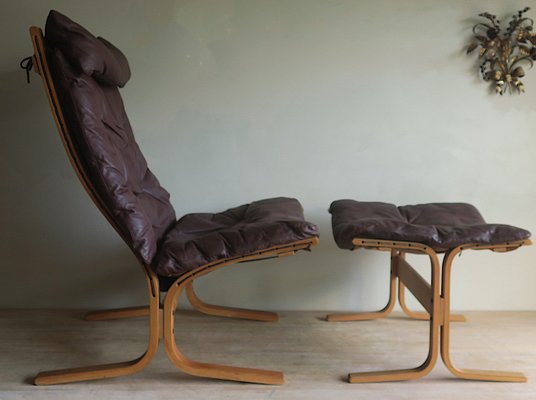 Mid-Century Brown Leather Siesta Chair and Ottoman by Ingmar Relling, Set of 2-ED-2020223