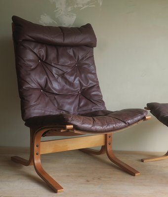 Mid-Century Brown Leather Siesta Chair and Ottoman by Ingmar Relling, Set of 2-ED-1789708