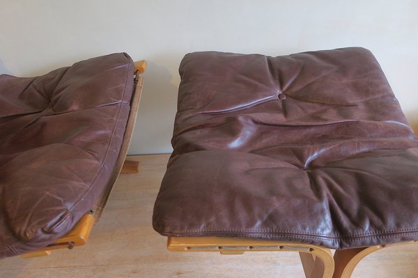 Mid-Century Brown Leather Siesta Chair and Ottoman by Ingmar Relling, Set of 2-ED-1789708