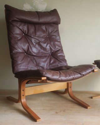 Mid-Century Brown Leather Siesta Chair and Ottoman by Ingmar Relling, Set of 2-ED-2020223