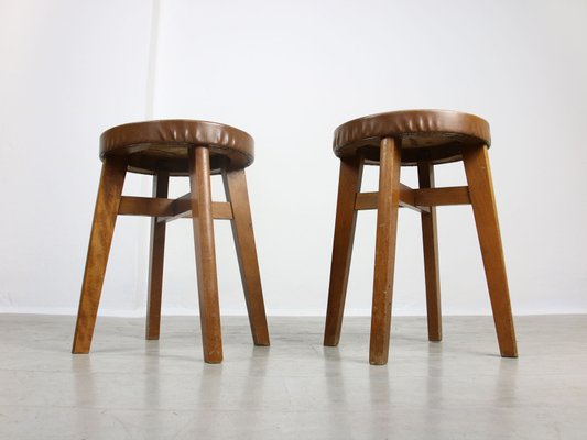 Mid-Century Brown Leatherette Stool, Set of 2-HGJ-1251310