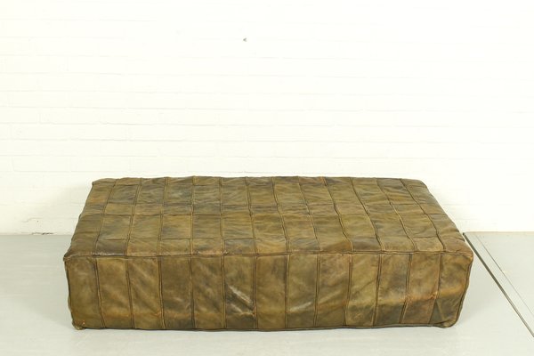 Mid-Century Brown Patchwork Leather Foot Stool, 1970s-ZA-1409154