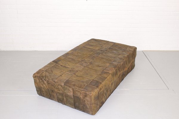 Mid-Century Brown Patchwork Leather Foot Stool, 1970s-ZA-1409154