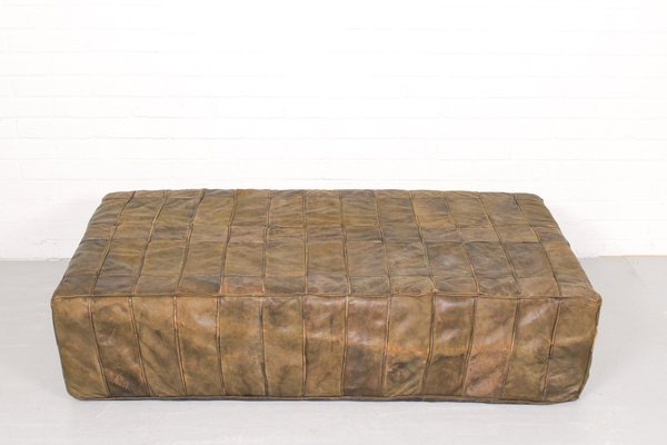 Mid-Century Brown Patchwork Leather Foot Stool, 1970s-ZA-1409154