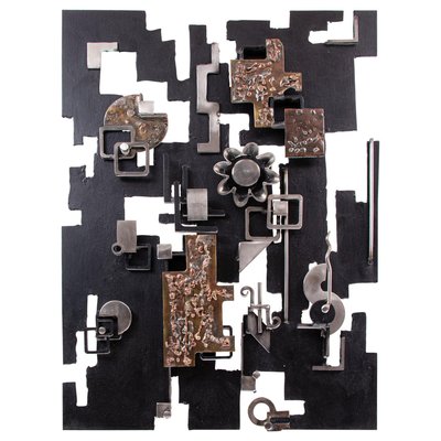 Mid-Century Brutalist Abstract Wall Sculpture in Brass & Metal by Grunau-DEK-932732