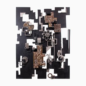 Mid-Century Brutalist Abstract Wall Sculpture in Brass & Metal by Grunau-DEK-932732