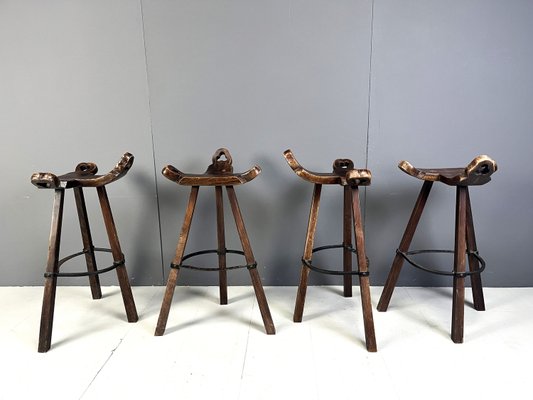 Mid-Century Brutalist Bar Stools, 1960s, Set of 4-IRH-2021212