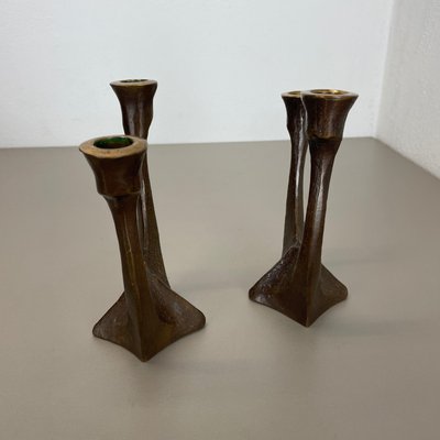 Mid-Century Brutalist Bronze Candleholders, Michael Harjes, Germany, 1960s, Set of 2-QZ-1437215