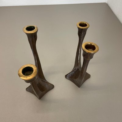 Mid-Century Brutalist Bronze Candleholders, Michael Harjes, Germany, 1960s, Set of 2-QZ-1437215