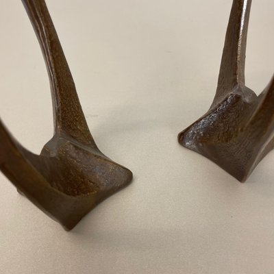 Mid-Century Brutalist Bronze Candleholders, Michael Harjes, Germany, 1960s, Set of 2-QZ-1437215