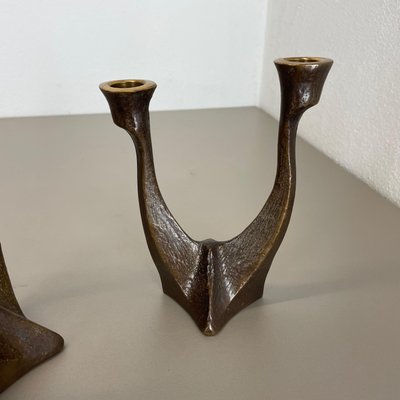 Mid-Century Brutalist Bronze Candleholders, Michael Harjes, Germany, 1960s, Set of 2-QZ-1437215