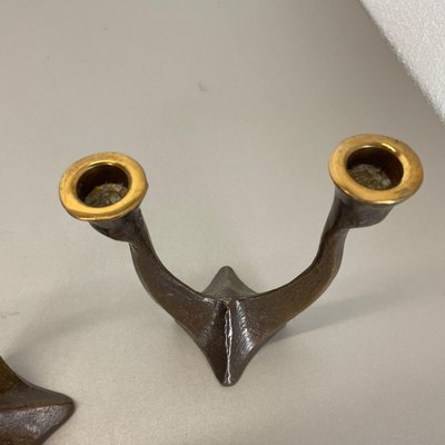 Mid-Century Brutalist Bronze Candleholders, Michael Harjes, Germany, 1960s, Set of 2-QZ-1437215