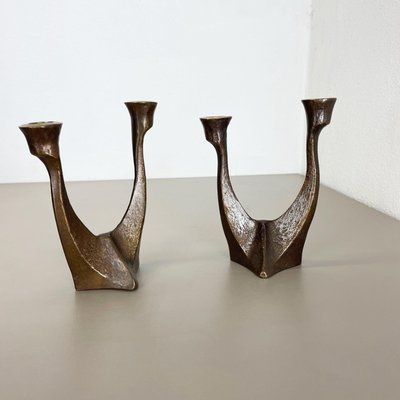 Mid-Century Brutalist Bronze Candleholders, Michael Harjes, Germany, 1960s, Set of 2-QZ-1437215