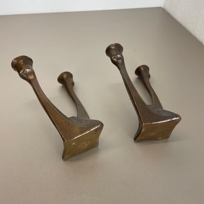 Mid-Century Brutalist Bronze Candleholders, Michael Harjes, Germany, 1960s, Set of 2-QZ-1437215