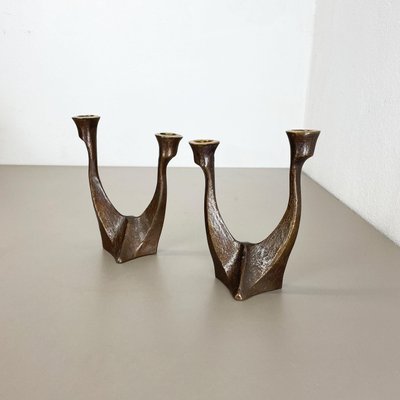 Mid-Century Brutalist Bronze Candleholders, Michael Harjes, Germany, 1960s, Set of 2-QZ-1437215