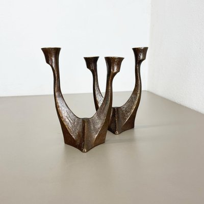 Mid-Century Brutalist Bronze Candleholders, Michael Harjes, Germany, 1960s, Set of 2-QZ-1437215