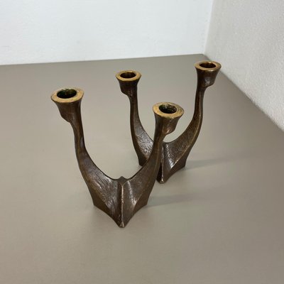 Mid-Century Brutalist Bronze Candleholders, Michael Harjes, Germany, 1960s, Set of 2-QZ-1437215