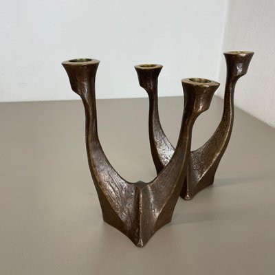 Mid-Century Brutalist Bronze Candleholders, Michael Harjes, Germany, 1960s, Set of 2-QZ-1437215