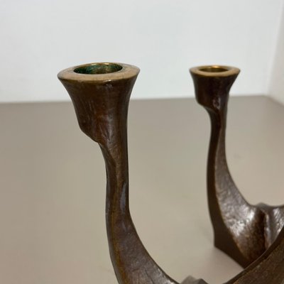 Mid-Century Brutalist Bronze Candleholders, Michael Harjes, Germany, 1960s, Set of 2-QZ-1437215