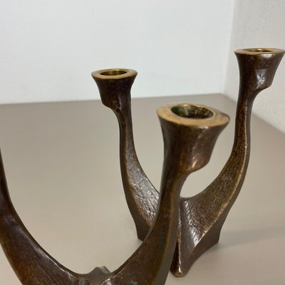 Mid-Century Brutalist Bronze Candleholders, Michael Harjes, Germany, 1960s, Set of 2-QZ-1437215