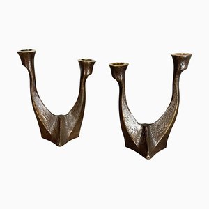 Mid-Century Brutalist Bronze Candleholders, Michael Harjes, Germany, 1960s, Set of 2-QZ-1437215