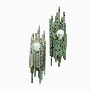 Mid-Century Brutalist Copper Wall Lamps, 1970s, Set of 2-UG-1448724